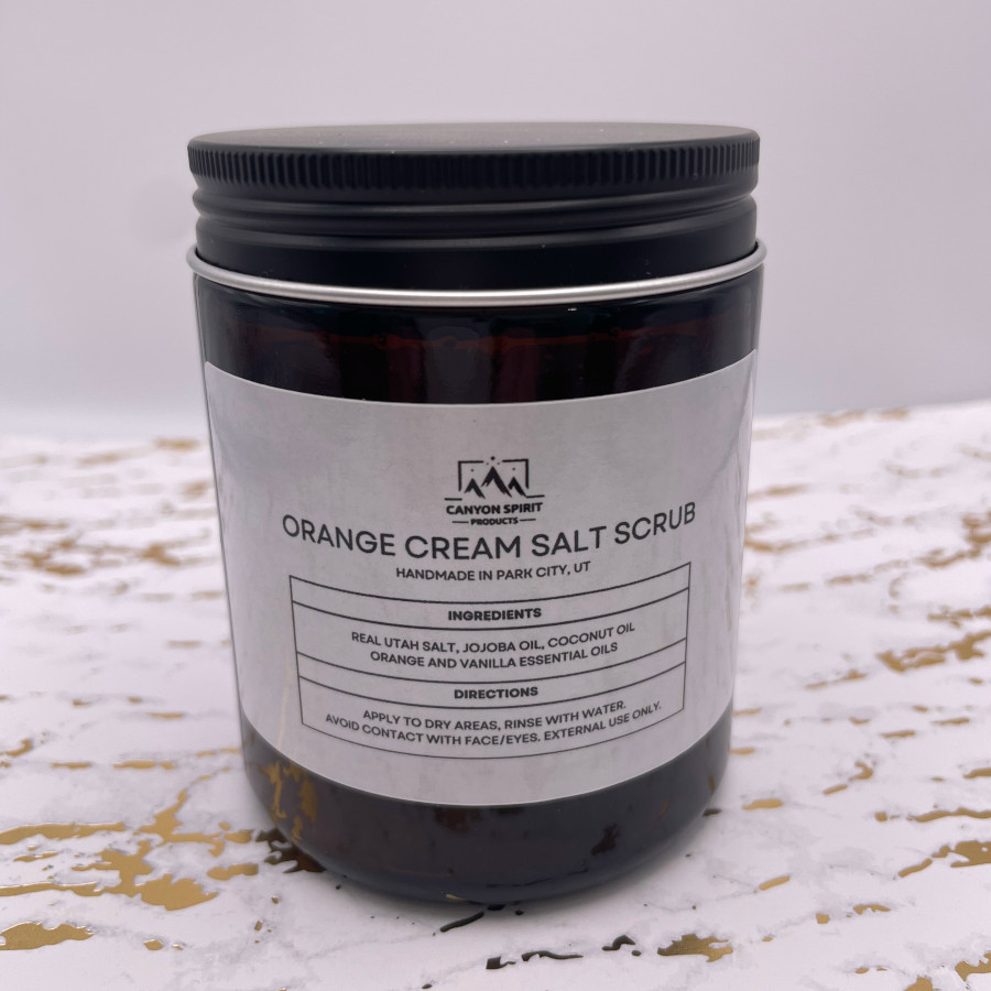Orange cream salt scrub made with Utah salt and natural oils - exfoliating body care