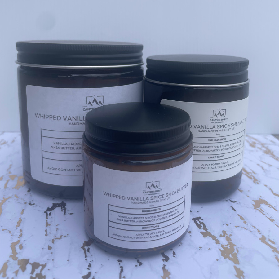 Whipped vanilla spice shea butter 3-pack in amber glass jars - natural moisturizing skincare